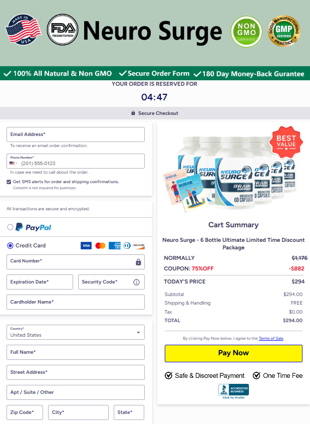 NeuroSurge secure checkout page